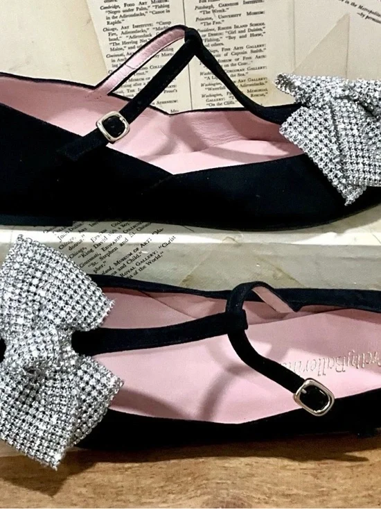 Anthropologie Pretty Ballerinas Ella Flat With Rhinestone Bow - Picture 5 of 7